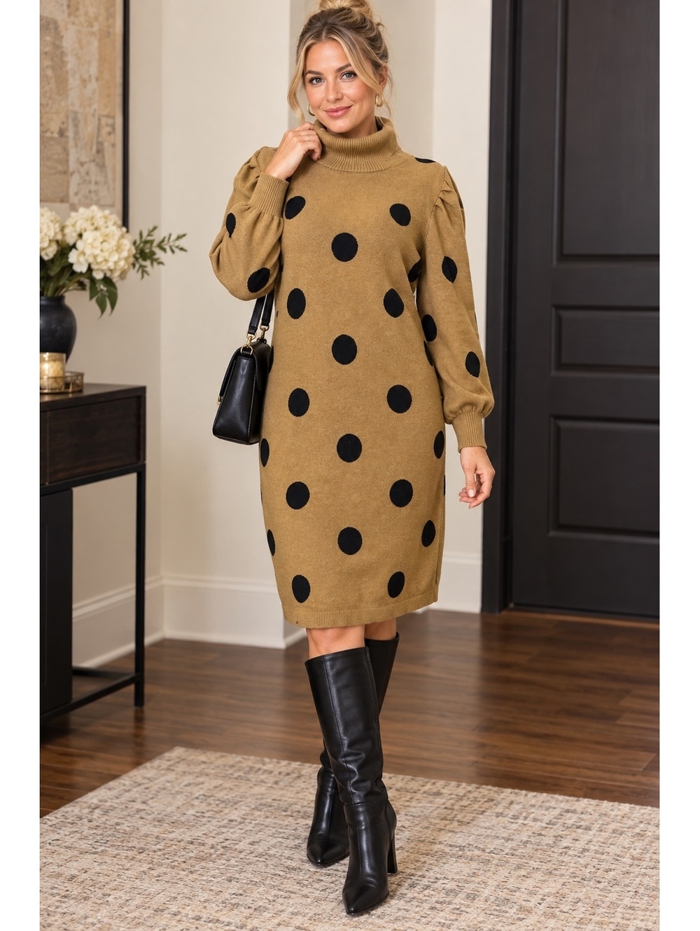 Women’s XL Who What Wear Brown Dot Turtleneck Sweater Dress